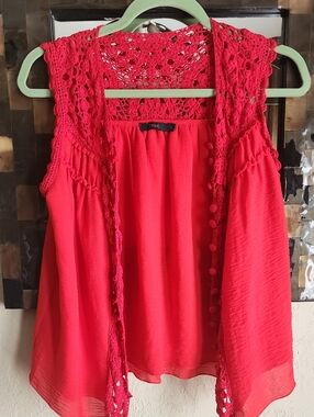 THML Red Crochet-Trim Sleeveless Camisole